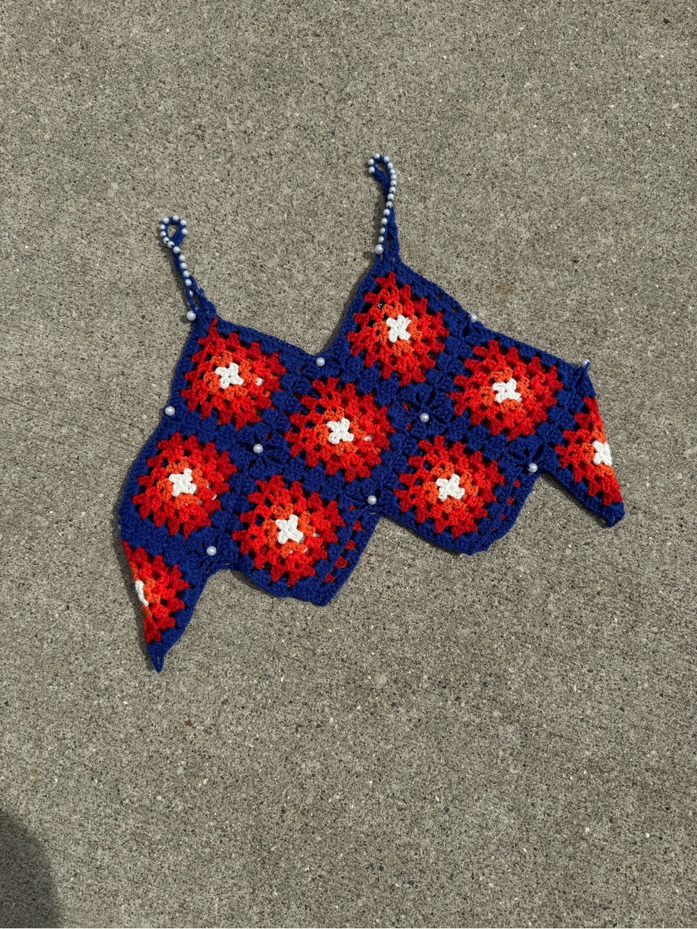 Cider Multicolor Crochet Granny Square Tank Top - Blue, Red, Orange & White